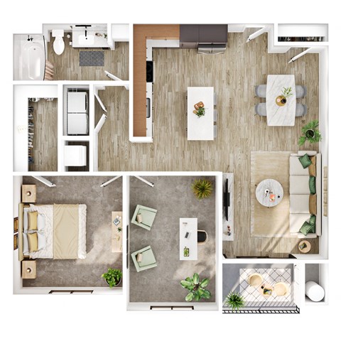 Floor plan for 1 bed, 1 bath, 1067 sqft